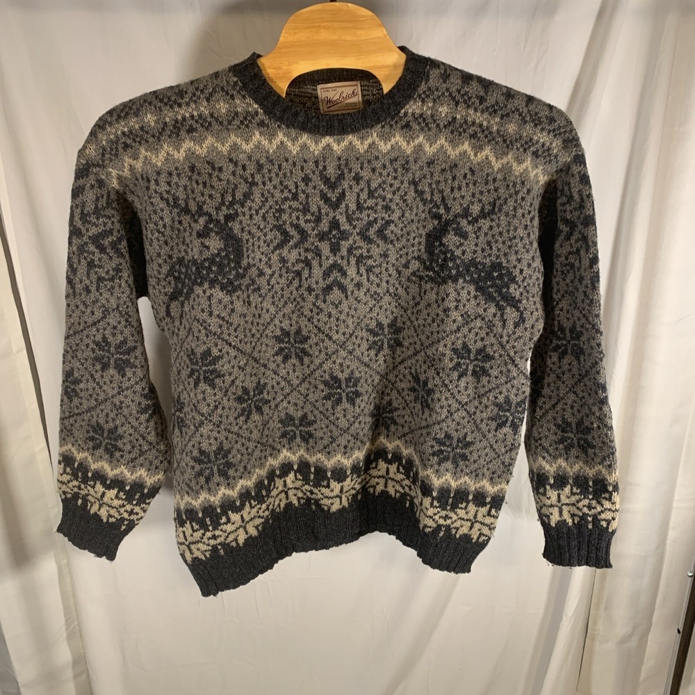 Vintage Woolrich Sweater Mens XL  Wool Blend Hunting Deer Blue  Gray White